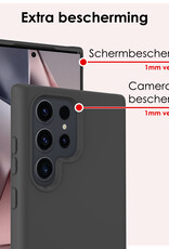 NoXx Hoes Geschikt voor Samsung S24 Ultra Hoesje Cover Siliconen Back Case Hoes Met 2x Screenprotector - Zwart