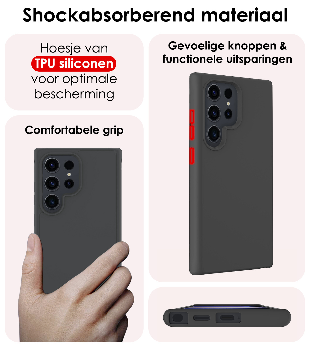 NoXx Hoes Geschikt voor Samsung S24 Ultra Hoesje Cover Siliconen Back Case Hoes Met 2x Screenprotector - Zwart