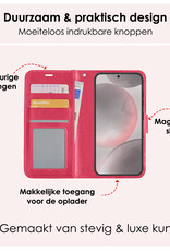 NoXx Hoes Geschikt voor Samsung S24 Hoesje Book Case Hoes Flip Cover Wallet Bookcase Met Screenprotector - Donkerroze