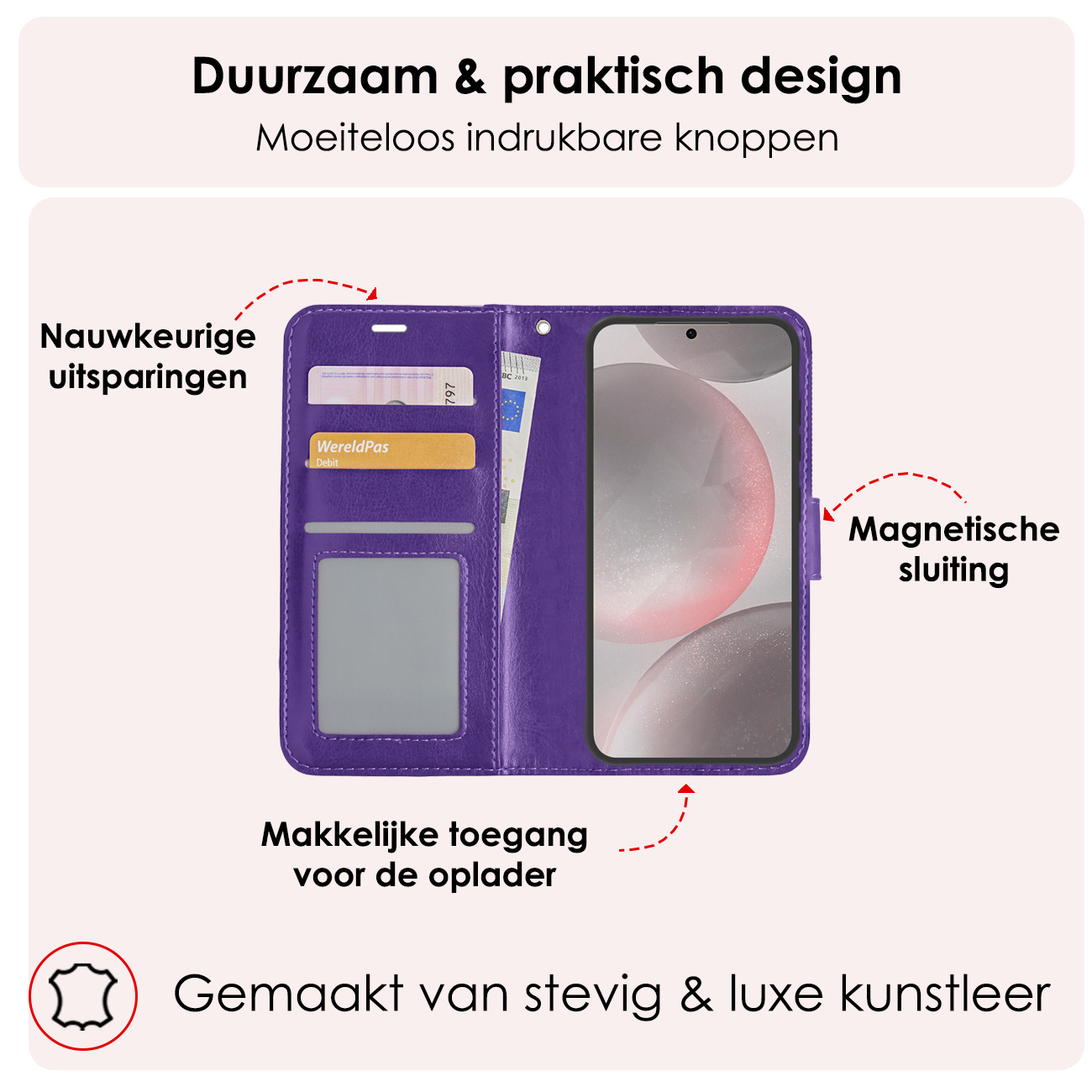 NoXx Hoes Geschikt voor Samsung S24 Hoesje Book Case Hoes Flip Cover Wallet Bookcase Met Screenprotector - Paars