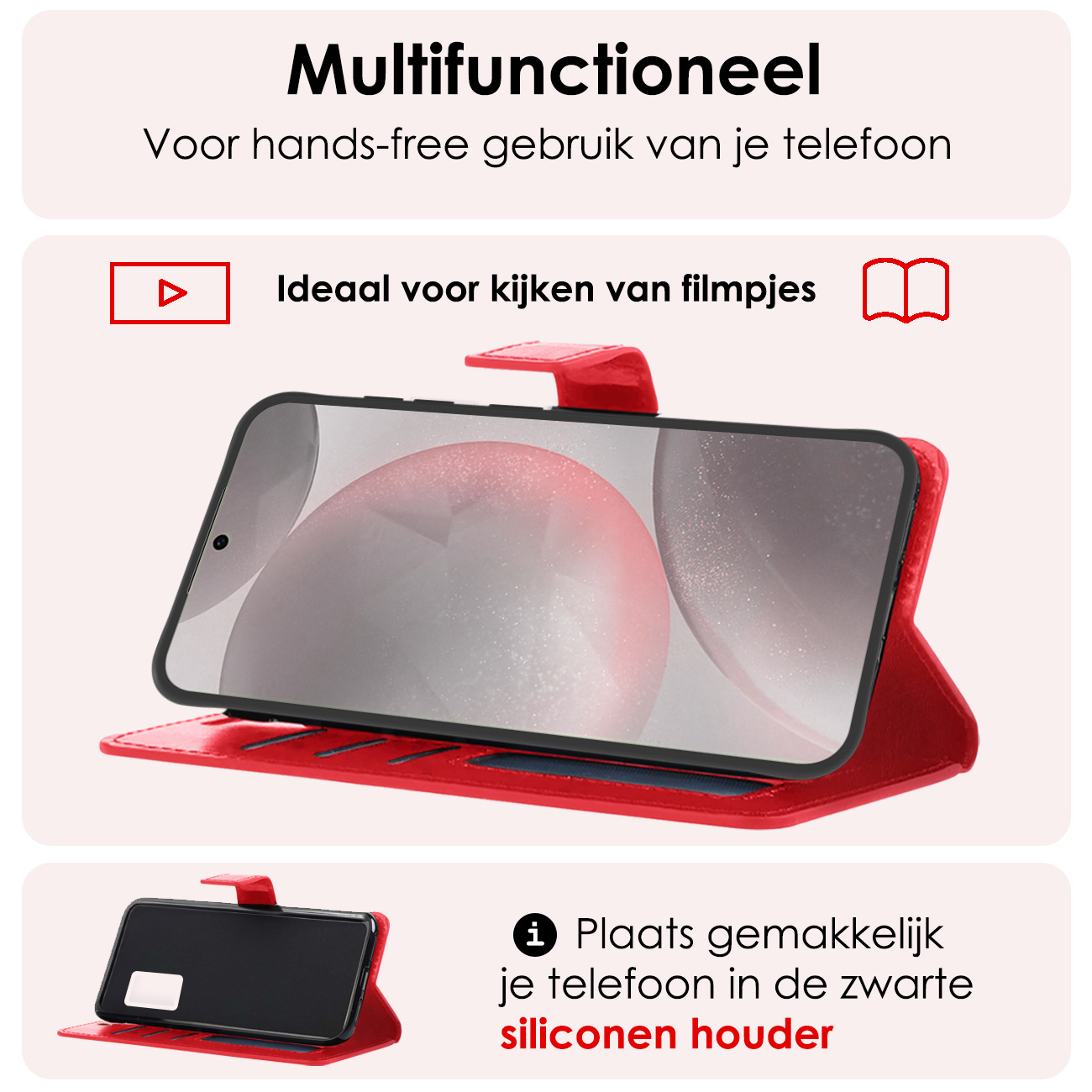 NoXx Hoes Geschikt voor Samsung S24 Hoesje Book Case Hoes Flip Cover Wallet Bookcase Met Screenprotector - Rood