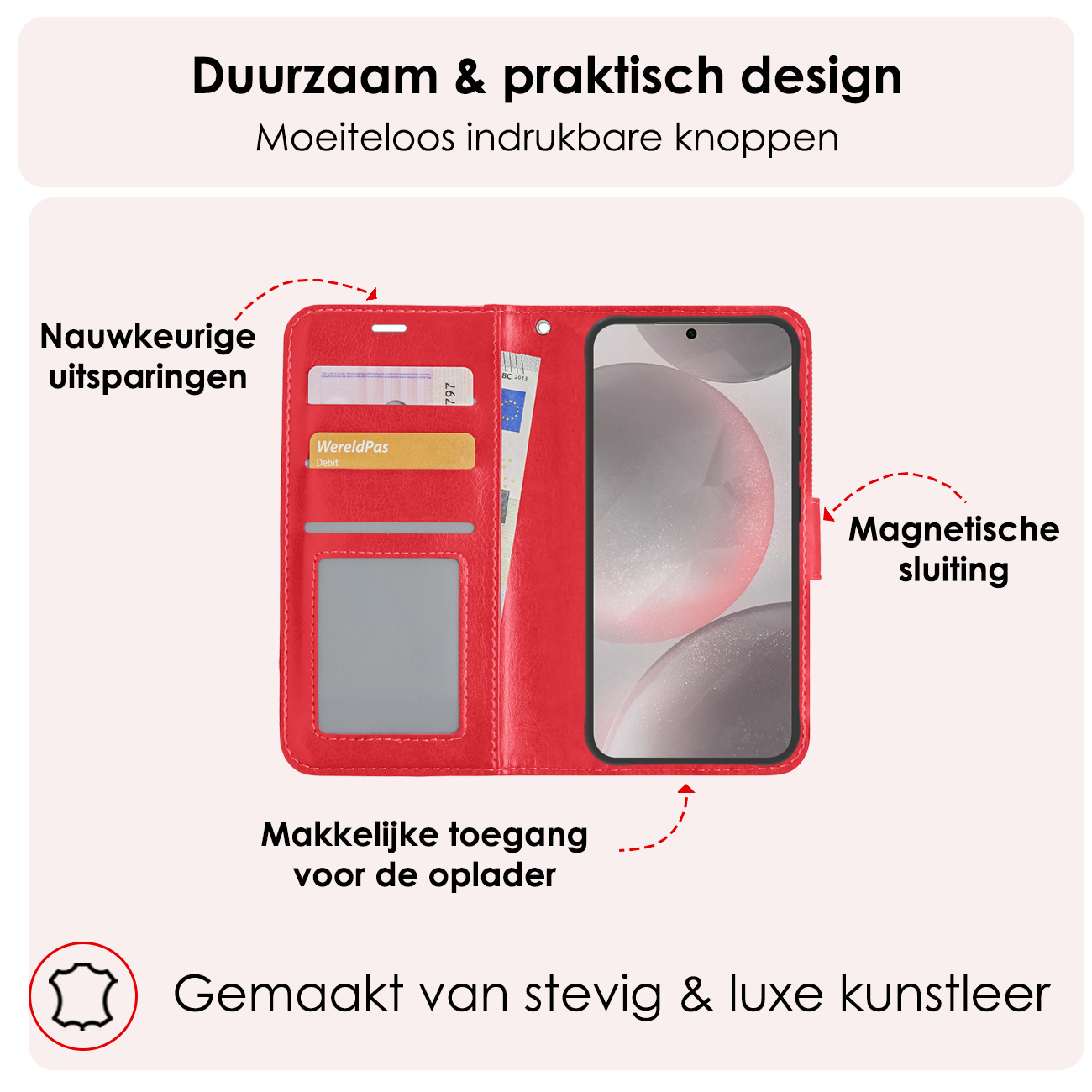 NoXx Hoes Geschikt voor Samsung S24 Hoesje Book Case Hoes Flip Cover Wallet Bookcase Met Screenprotector - Rood