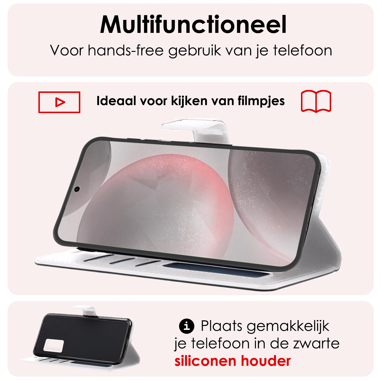 NoXx Hoes Geschikt voor Samsung S24 Hoesje Book Case Hoes Flip Cover Wallet Bookcase Met Screenprotector - Wit