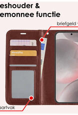 NoXx Hoes Geschikt voor Samsung S24 Hoesje Book Case Hoes Flip Cover Wallet Bookcase Met 2x Screenprotector - Bruin