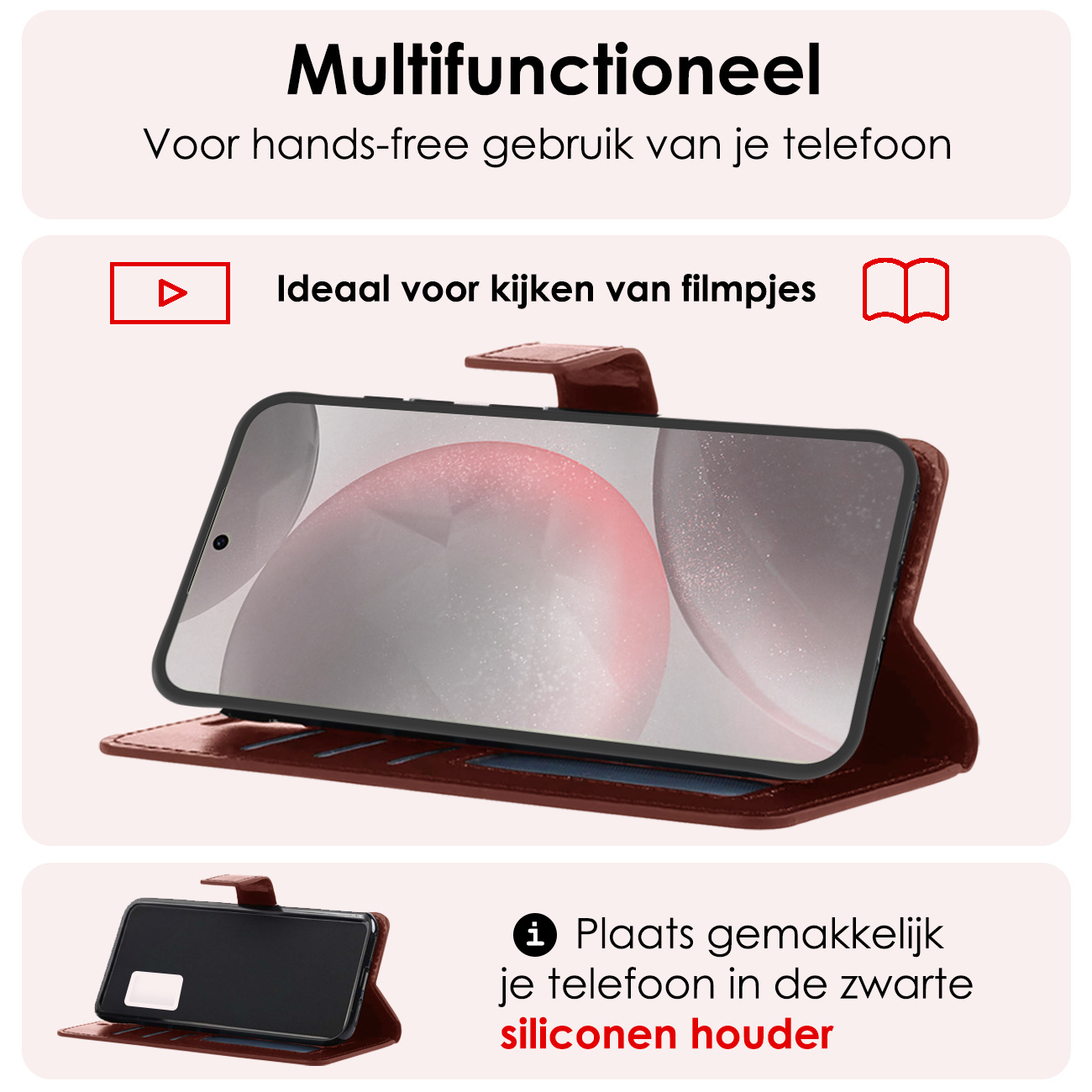 NoXx Hoes Geschikt voor Samsung S24 Hoesje Book Case Hoes Flip Cover Wallet Bookcase Met 2x Screenprotector - Bruin