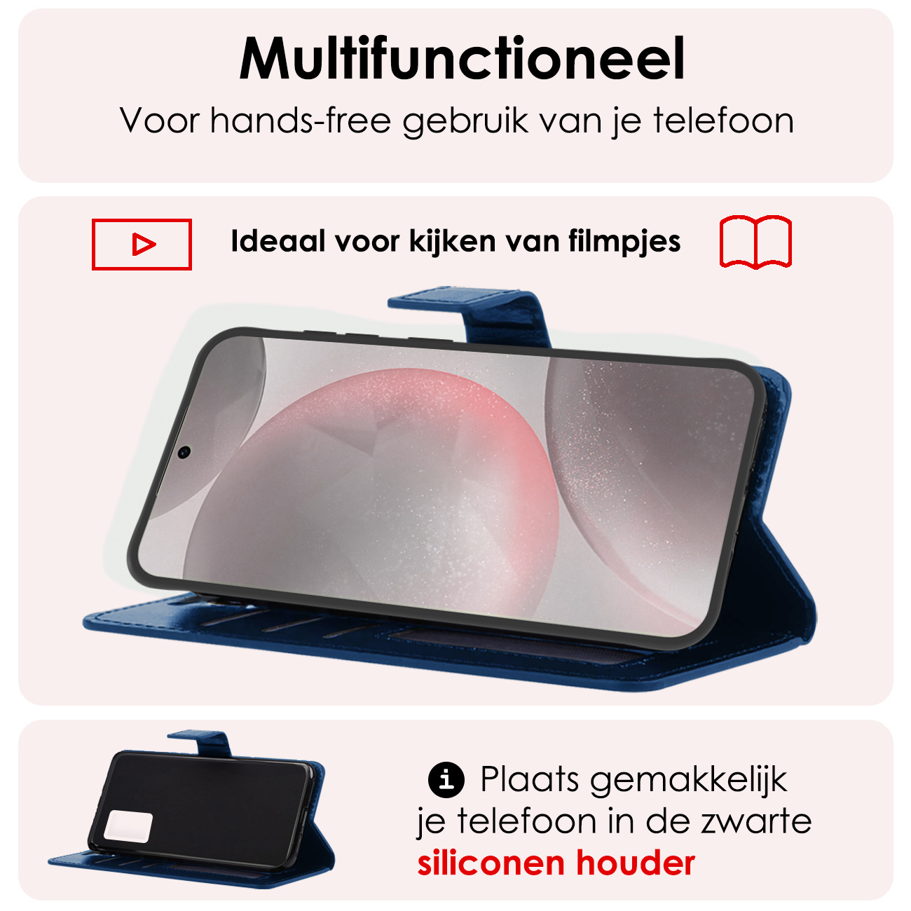 NoXx Hoes Geschikt voor Samsung S24 Hoesje Book Case Hoes Flip Cover Wallet Bookcase Met 2x Screenprotector - Donkerblauw