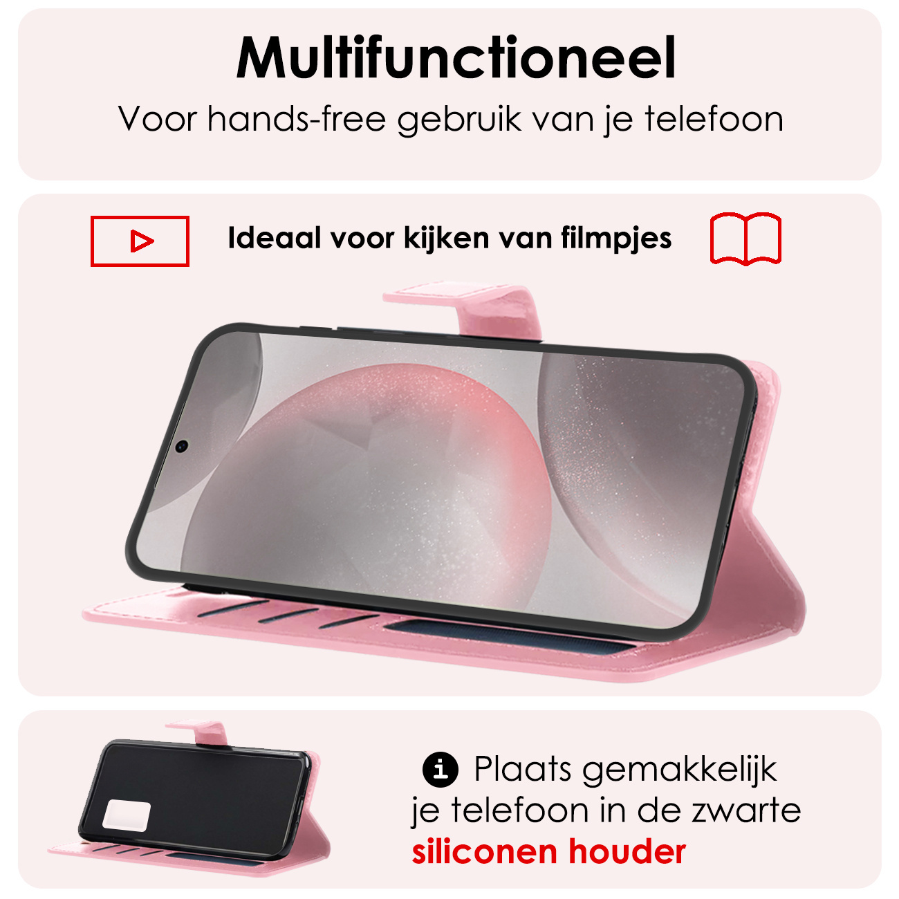 NoXx Hoes Geschikt voor Samsung S24 Hoesje Book Case Hoes Flip Cover Wallet Bookcase Met 2x Screenprotector - Lichtroze