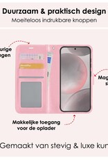 NoXx Hoes Geschikt voor Samsung S24 Hoesje Book Case Hoes Flip Cover Wallet Bookcase Met 2x Screenprotector - Lichtroze
