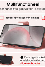 NoXx Hoes Geschikt voor Samsung S24 Hoesje Book Case Hoes Flip Cover Wallet Bookcase Met 2x Screenprotector - Rosé goud