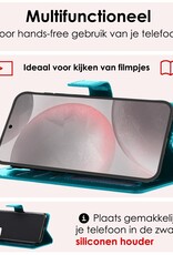 NoXx Hoes Geschikt voor Samsung S24 Hoesje Book Case Hoes Flip Cover Wallet Bookcase Met 2x Screenprotector - Turquoise