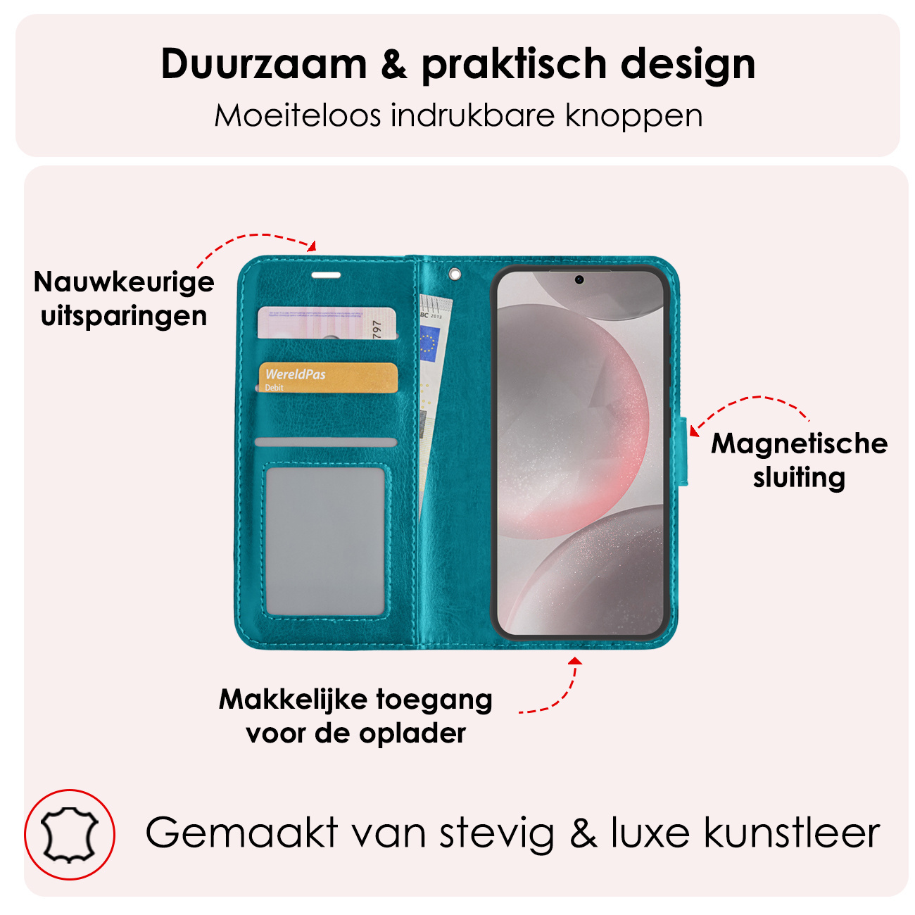 NoXx Hoes Geschikt voor Samsung S24 Hoesje Book Case Hoes Flip Cover Wallet Bookcase Met 2x Screenprotector - Turquoise