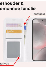 NoXx Hoes Geschikt voor Samsung S24 Hoesje Book Case Hoes Flip Cover Wallet Bookcase Met 2x Screenprotector - Wit