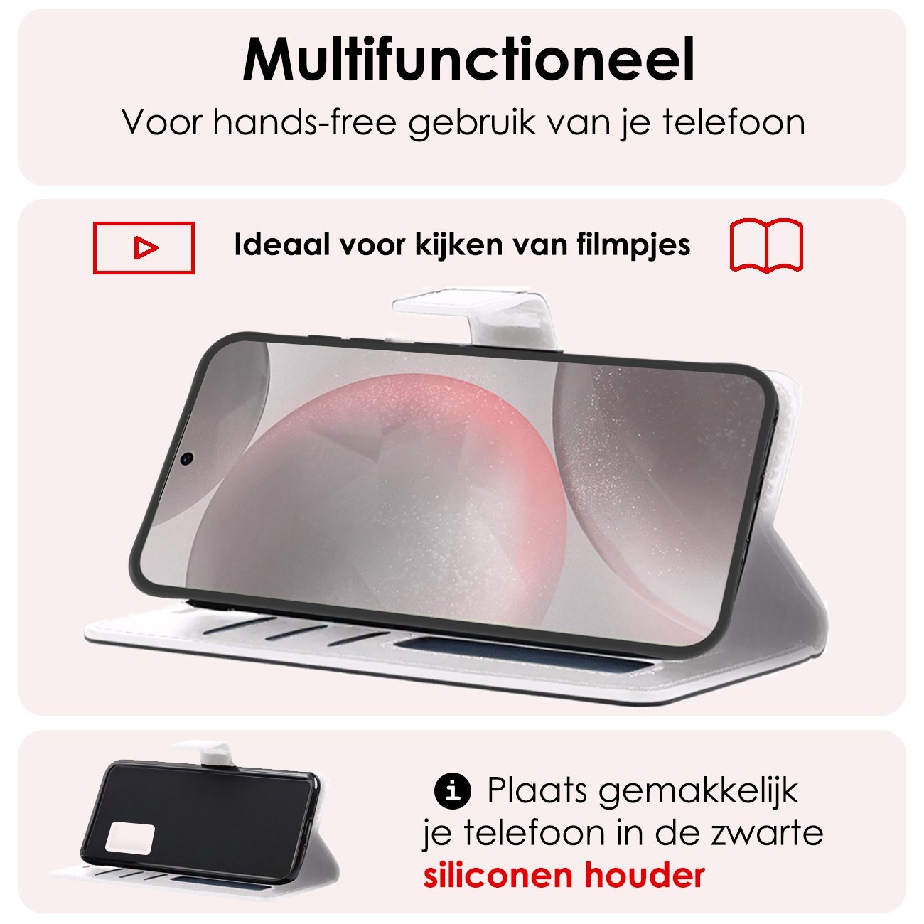 NoXx Hoes Geschikt voor Samsung S24 Hoesje Book Case Hoes Flip Cover Wallet Bookcase Met 2x Screenprotector - Wit