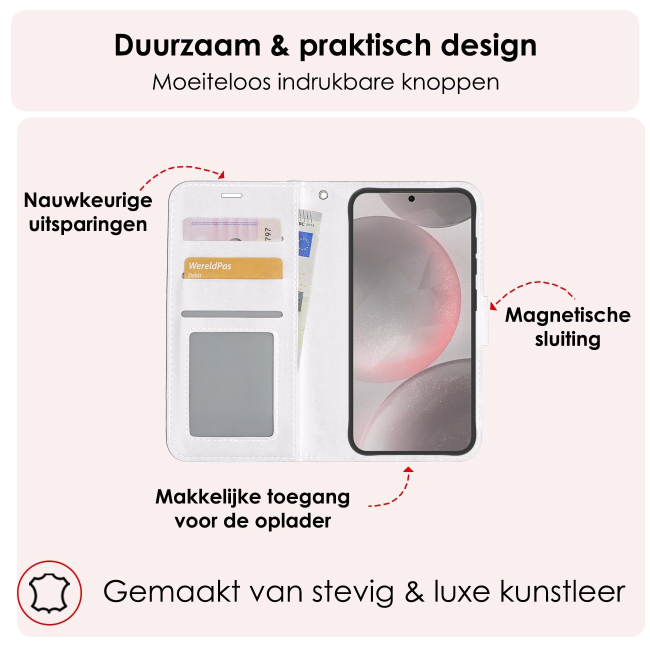 NoXx Hoes Geschikt voor Samsung S24 Hoesje Book Case Hoes Flip Cover Wallet Bookcase Met 2x Screenprotector - Wit