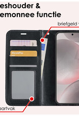 NoXx Hoes Geschikt voor Samsung S24 Hoesje Book Case Hoes Flip Cover Wallet Bookcase Met 2x Screenprotector - Zwart