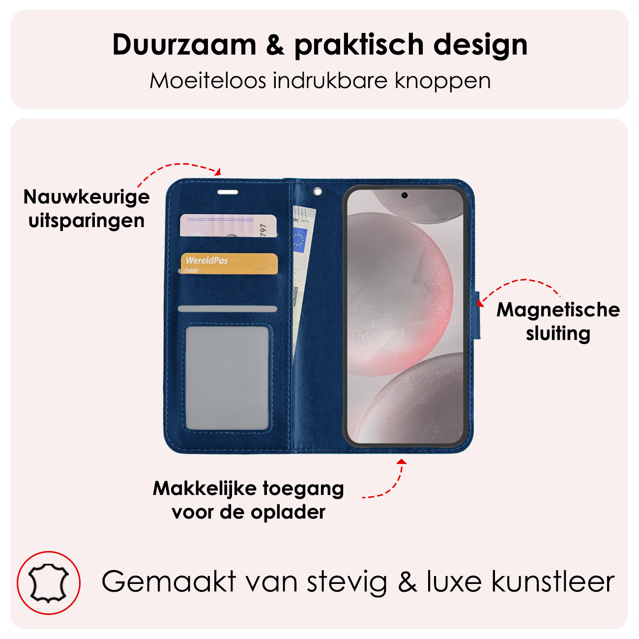 NoXx Hoes Geschikt voor Samsung S24 Plus Hoesje Book Case Hoes Flip Cover Wallet Bookcase Met Screenprotector - Donkerblauw