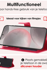 NoXx Hoes Geschikt voor Samsung S24 Plus Hoesje Book Case Hoes Flip Cover Wallet Bookcase Met Screenprotector - Donkerroze