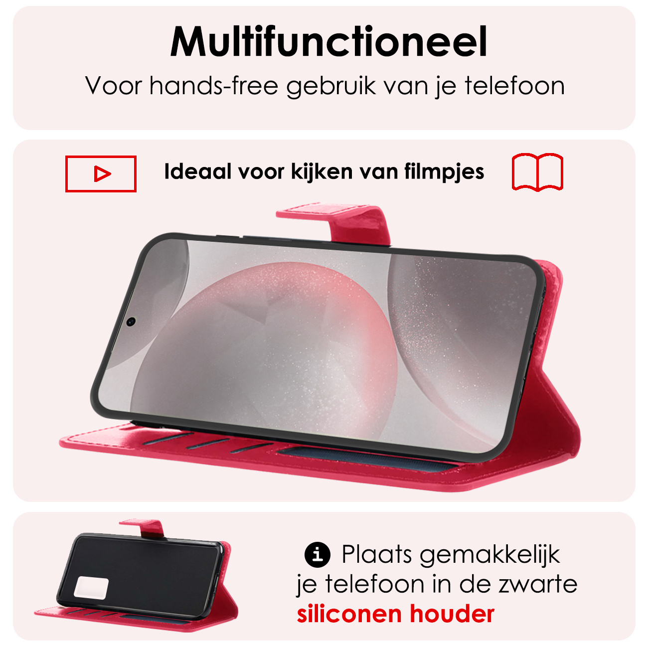 NoXx Hoes Geschikt voor Samsung S24 Plus Hoesje Book Case Hoes Flip Cover Wallet Bookcase Met Screenprotector - Donkerroze