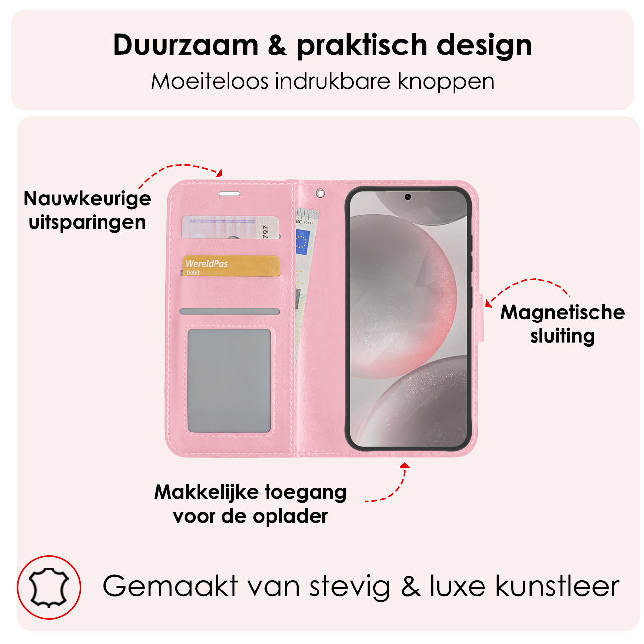 NoXx Hoes Geschikt voor Samsung S24 Plus Hoesje Book Case Hoes Flip Cover Wallet Bookcase Met Screenprotector - Lichtroze