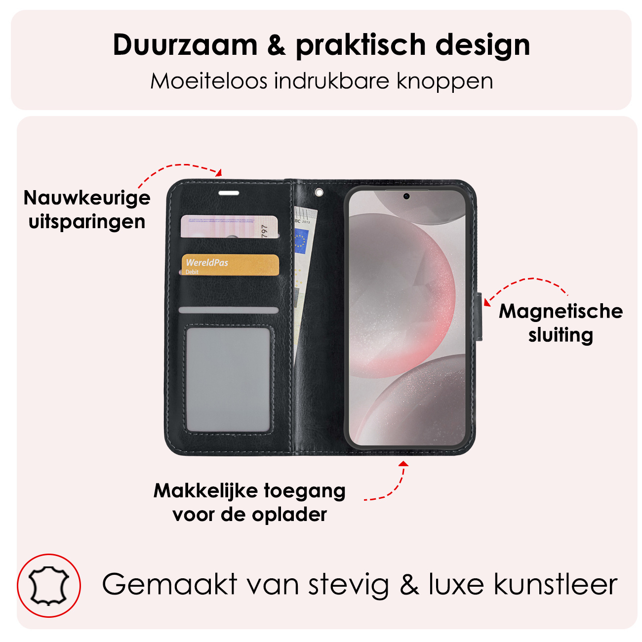 NoXx Hoes Geschikt voor Samsung S24 Plus Hoesje Book Case Hoes Flip Cover Wallet Bookcase Met Screenprotector - Zwart