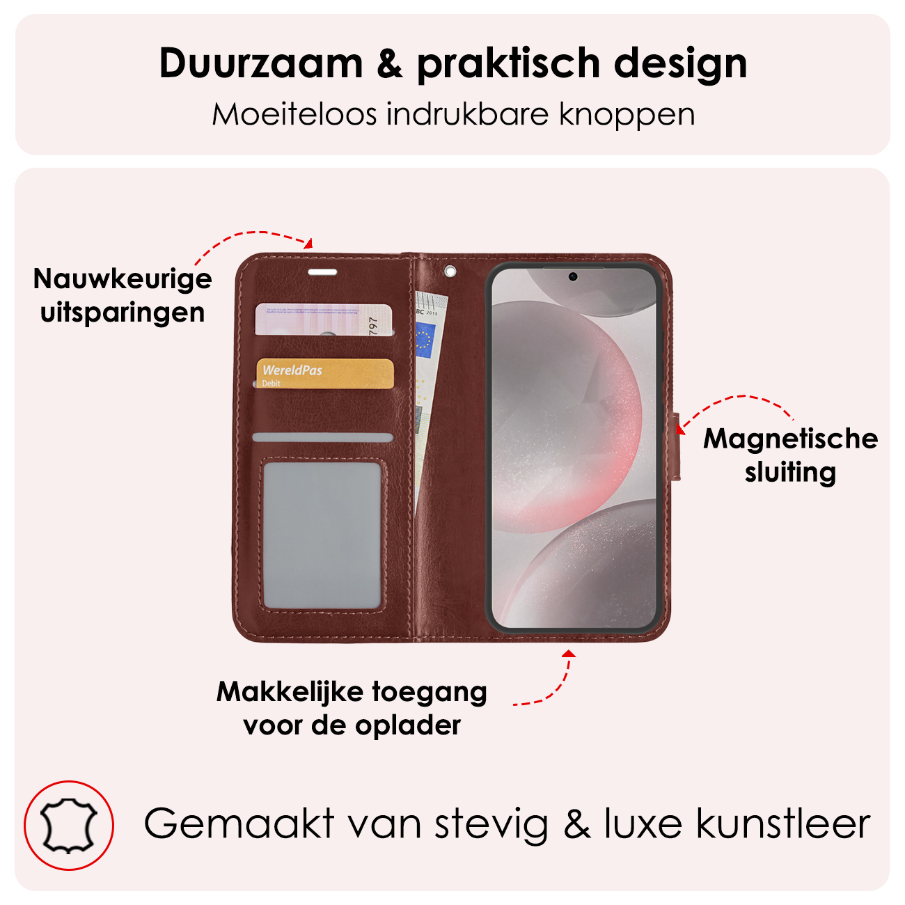 NoXx Hoes Geschikt voor Samsung S24 Plus Hoesje Book Case Hoes Flip Cover Wallet Bookcase Met 2x Screenprotector - Bruin