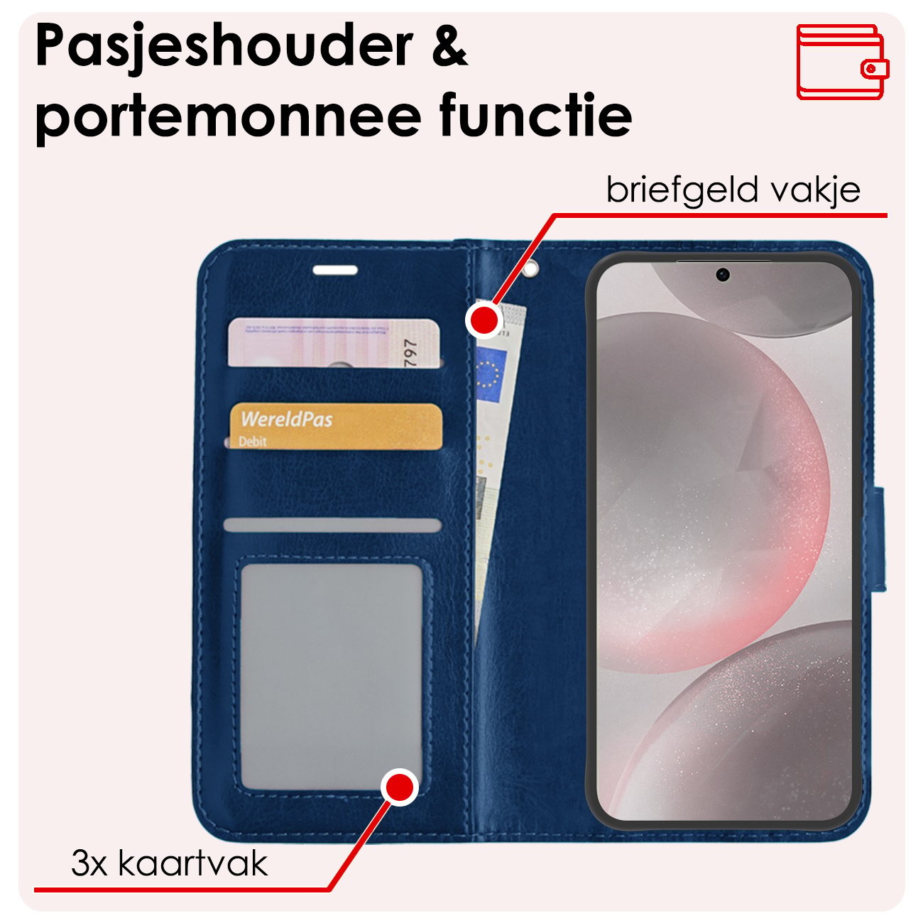 NoXx Hoes Geschikt voor Samsung S24 Plus Hoesje Book Case Hoes Flip Cover Wallet Bookcase Met 2x Screenprotector - Donkerblauw