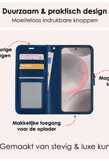 NoXx Hoes Geschikt voor Samsung S24 Plus Hoesje Book Case Hoes Flip Cover Wallet Bookcase Met 2x Screenprotector - Donkerblauw