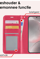 NoXx Hoes Geschikt voor Samsung S24 Plus Hoesje Book Case Hoes Flip Cover Wallet Bookcase Met 2x Screenprotector - Donkerroze