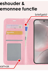 NoXx Hoes Geschikt voor Samsung S24 Plus Hoesje Book Case Hoes Flip Cover Wallet Bookcase Met 2x Screenprotector - Lichtroze
