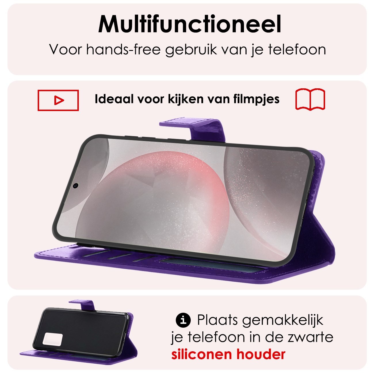 NoXx Hoes Geschikt voor Samsung S24 Plus Hoesje Book Case Hoes Flip Cover Wallet Bookcase Met 2x Screenprotector - Paars