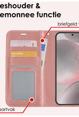 NoXx Hoes Geschikt voor Samsung S24 Plus Hoesje Book Case Hoes Flip Cover Wallet Bookcase Met 2x Screenprotector - Rosé goud