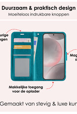 NoXx Hoes Geschikt voor Samsung S24 Plus Hoesje Book Case Hoes Flip Cover Wallet Bookcase Met 2x Screenprotector - Turquoise