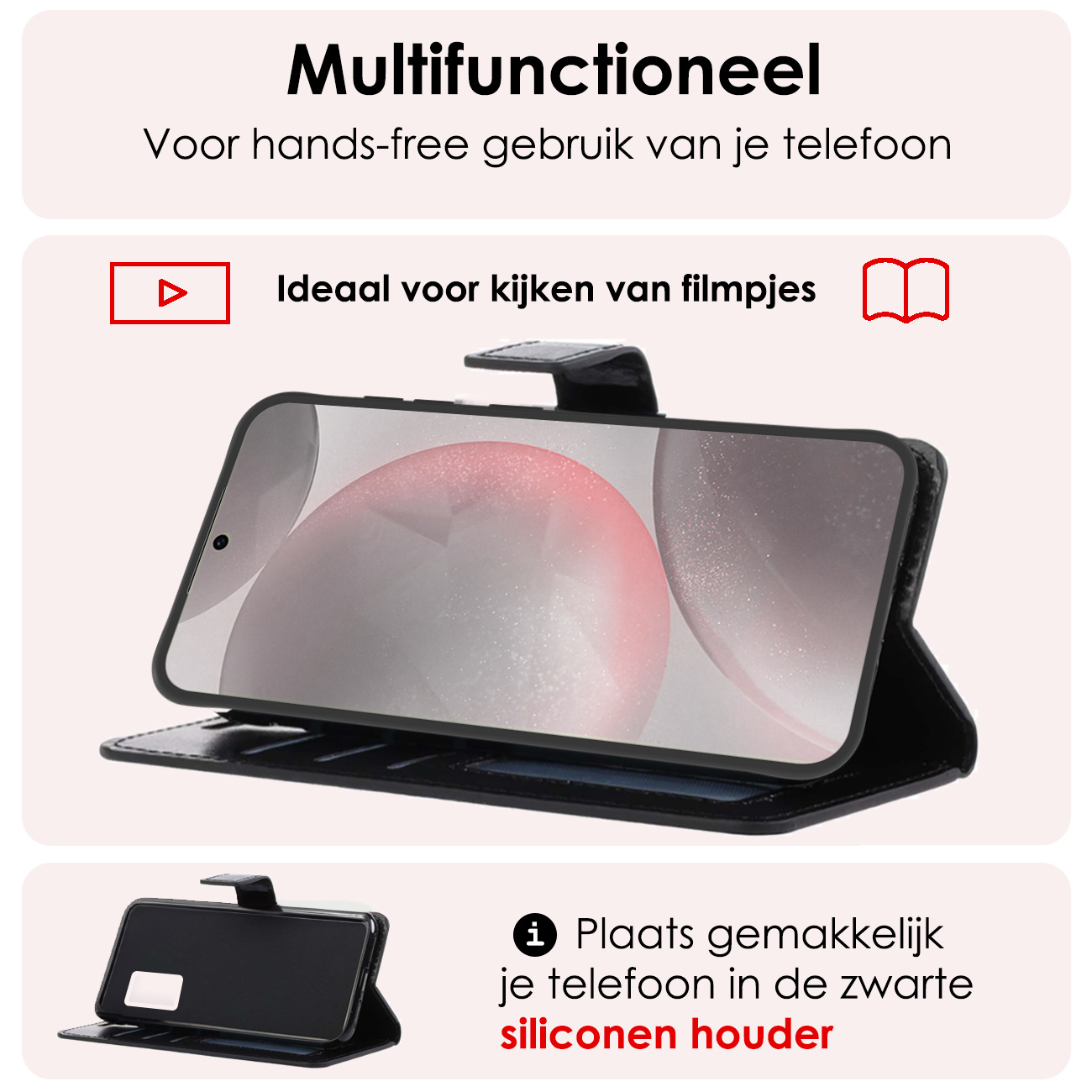 NoXx Hoes Geschikt voor Samsung S24 Plus Hoesje Book Case Hoes Flip Cover Wallet Bookcase Met 2x Screenprotector - Zwart