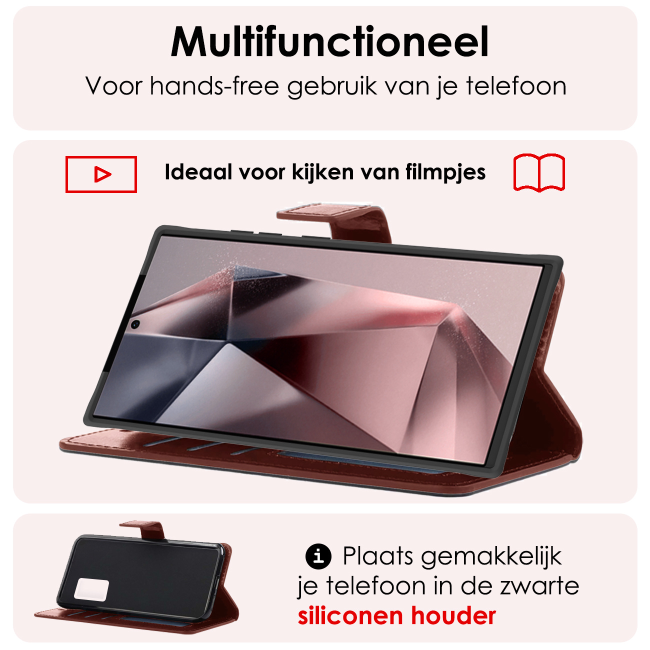 NoXx Hoes Geschikt voor Samsung S24 Ultra Hoesje Book Case Hoes Flip Cover Wallet Bookcase Met Screenprotector - Bruin