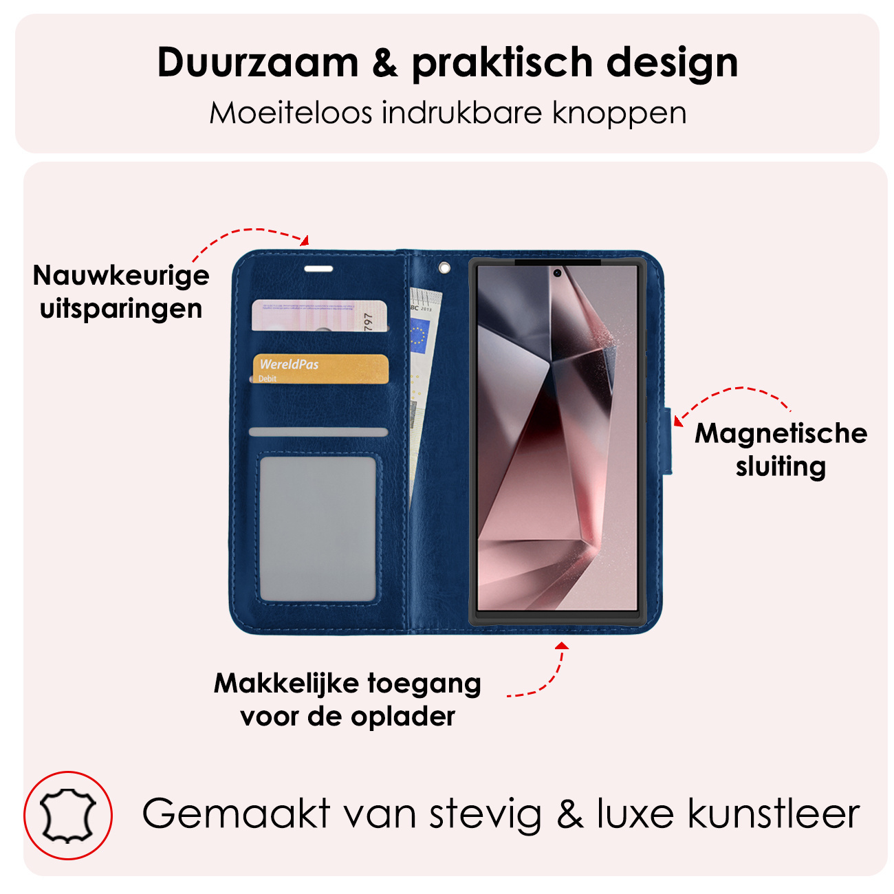 NoXx Hoes Geschikt voor Samsung S24 Ultra Hoesje Book Case Hoes Flip Cover Wallet Bookcase Met Screenprotector - Donkerblauw