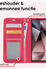 NoXx Hoes Geschikt voor Samsung S24 Ultra Hoesje Book Case Hoes Flip Cover Wallet Bookcase Met Screenprotector - Donkerroze