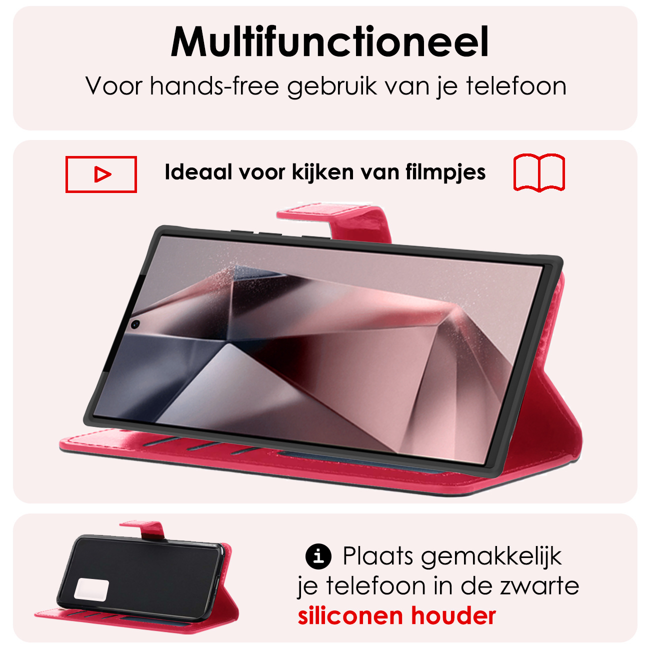 NoXx Hoes Geschikt voor Samsung S24 Ultra Hoesje Book Case Hoes Flip Cover Wallet Bookcase Met Screenprotector - Donkerroze