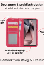 NoXx Hoes Geschikt voor Samsung S24 Ultra Hoesje Book Case Hoes Flip Cover Wallet Bookcase Met Screenprotector - Donkerroze