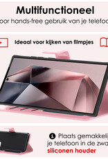 NoXx Hoes Geschikt voor Samsung S24 Ultra Hoesje Book Case Hoes Flip Cover Wallet Bookcase Met Screenprotector - Lichtroze
