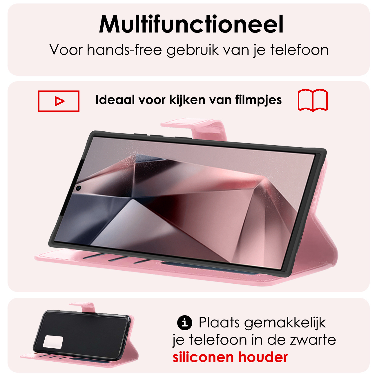 NoXx Hoes Geschikt voor Samsung S24 Ultra Hoesje Book Case Hoes Flip Cover Wallet Bookcase Met Screenprotector - Lichtroze