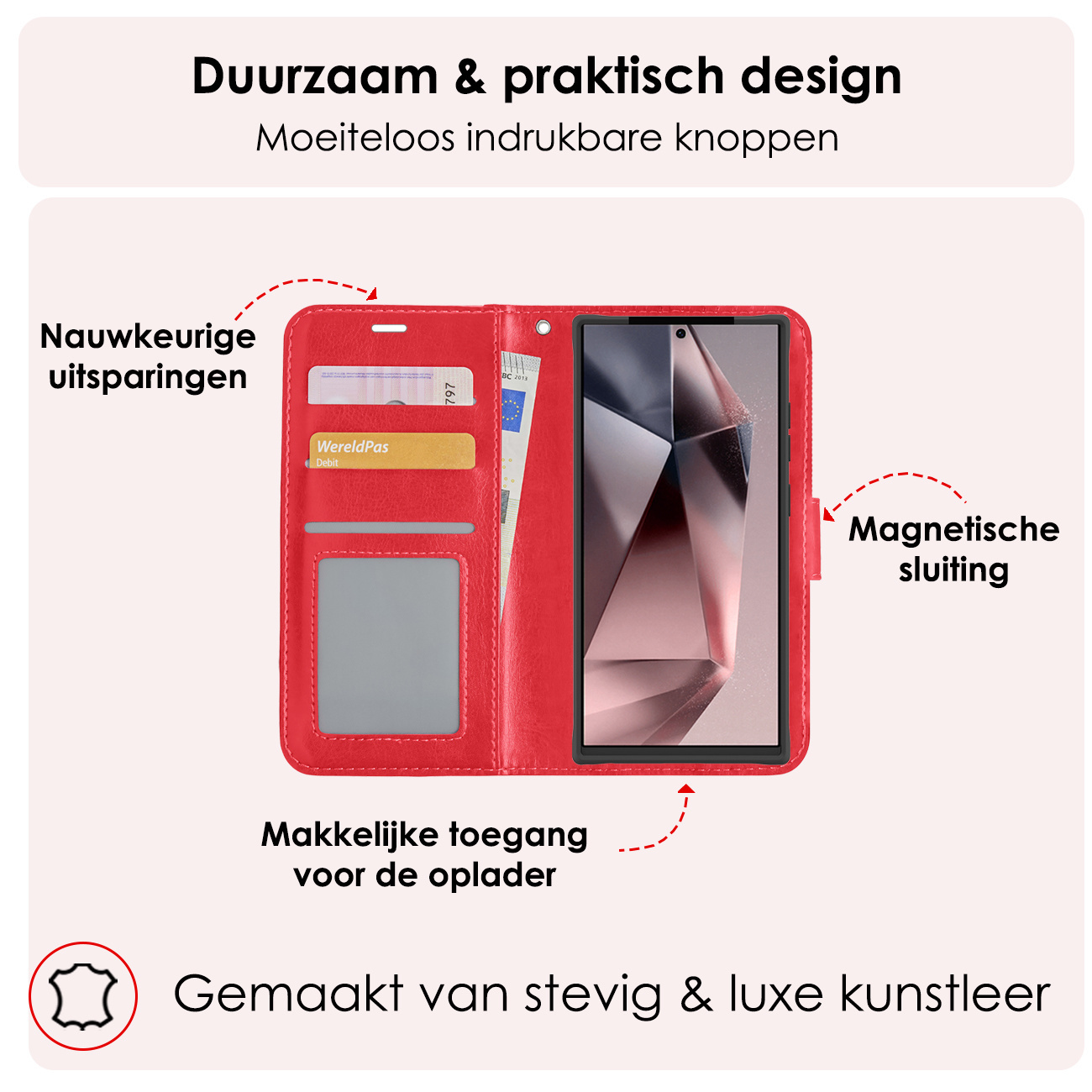 NoXx Hoes Geschikt voor Samsung S24 Ultra Hoesje Book Case Hoes Flip Cover Wallet Bookcase Met Screenprotector - Rood