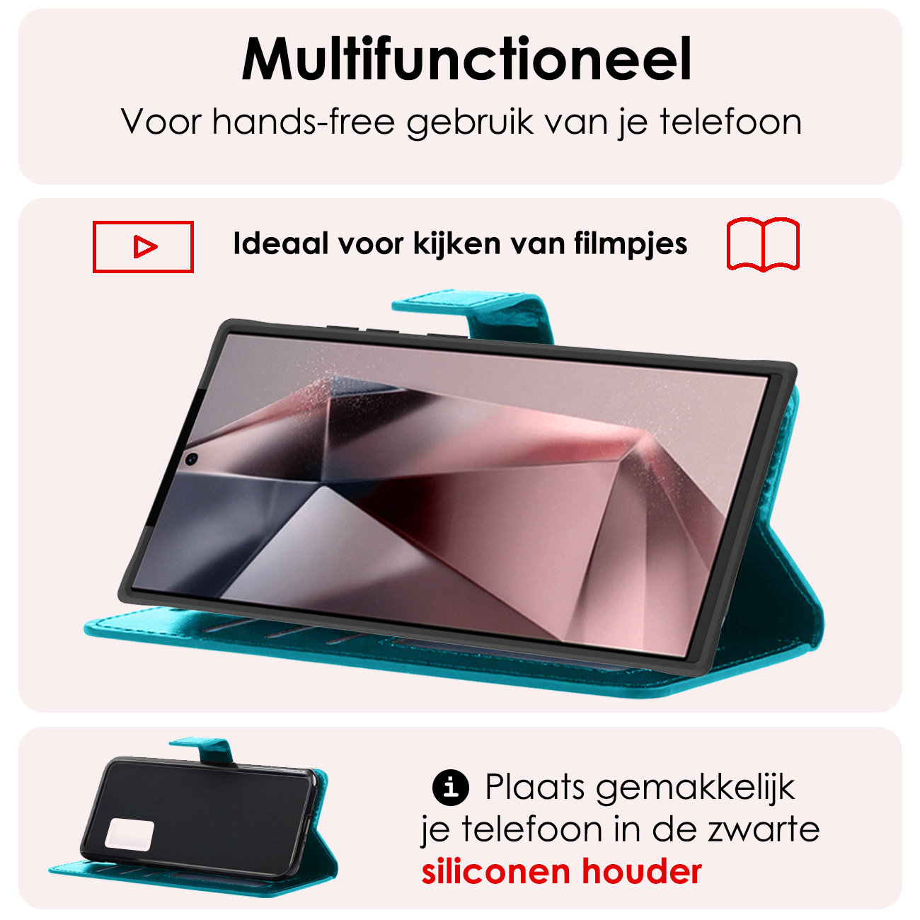 NoXx Hoes Geschikt voor Samsung S24 Ultra Hoesje Book Case Hoes Flip Cover Wallet Bookcase Met Screenprotector - Turquoise