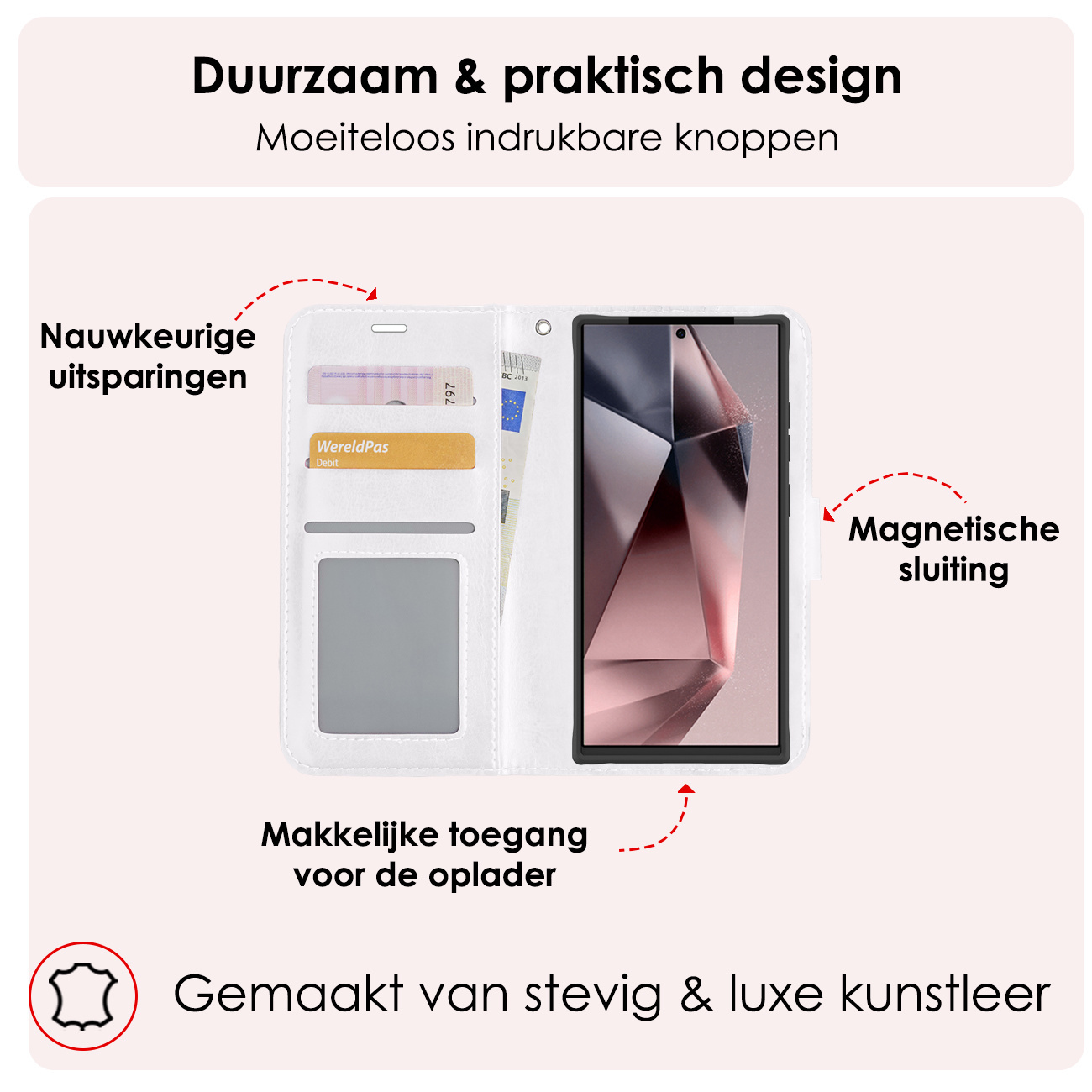 NoXx Hoes Geschikt voor Samsung S24 Ultra Hoesje Book Case Hoes Flip Cover Wallet Bookcase Met Screenprotector - Wit