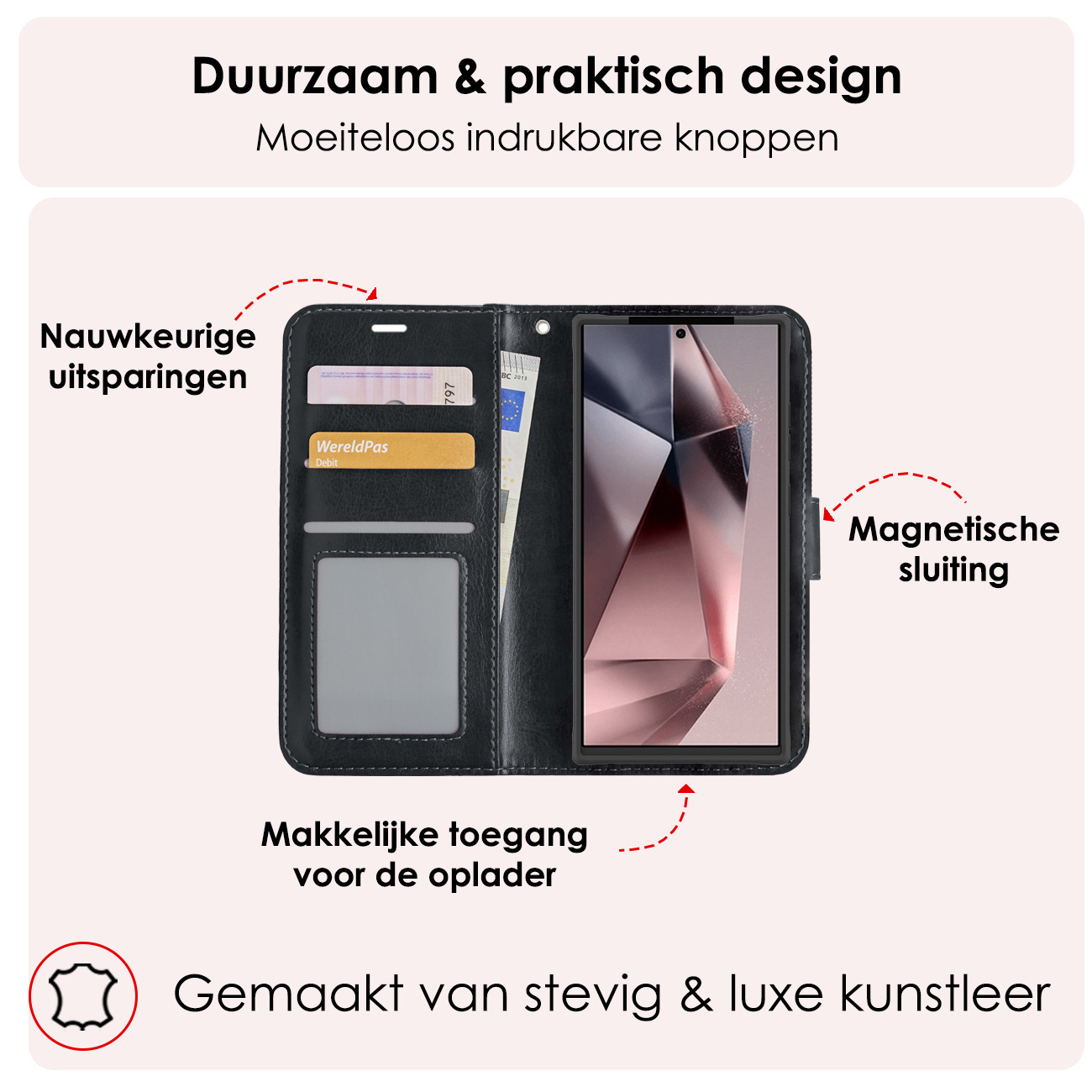 NoXx Hoes Geschikt voor Samsung S24 Ultra Hoesje Book Case Hoes Flip Cover Wallet Bookcase Met Screenprotector - Zwart