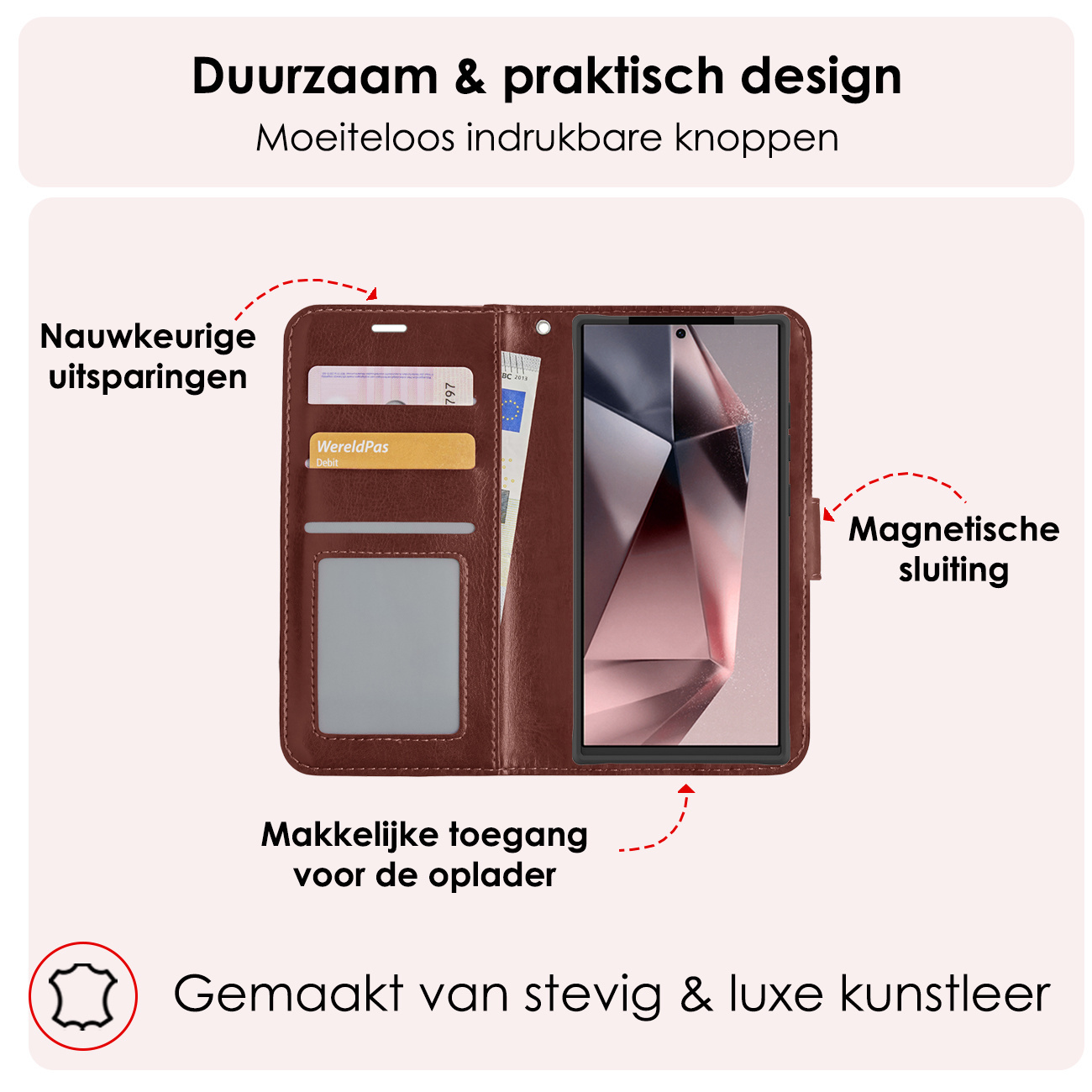 NoXx Hoes Geschikt voor Samsung S24 Ultra Hoesje Book Case Hoes Flip Cover Wallet Bookcase Met 2x Screenprotector - Bruin