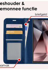 NoXx Hoes Geschikt voor Samsung S24 Ultra Hoesje Book Case Hoes Flip Cover Wallet Bookcase Met 2x Screenprotector - Donkerblauw
