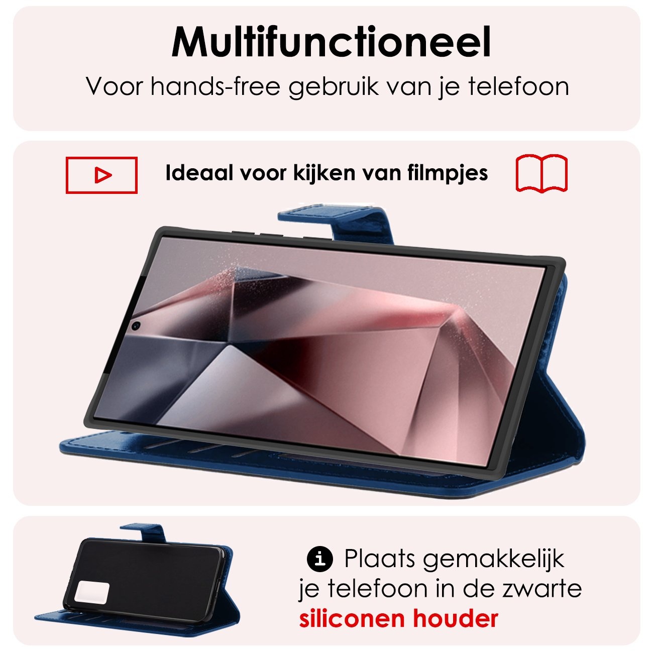 NoXx Hoes Geschikt voor Samsung S24 Ultra Hoesje Book Case Hoes Flip Cover Wallet Bookcase Met 2x Screenprotector - Donkerblauw