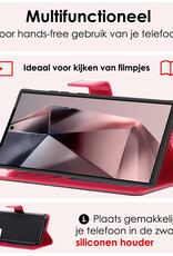 NoXx Hoes Geschikt voor Samsung S24 Ultra Hoesje Book Case Hoes Flip Cover Wallet Bookcase Met 2x Screenprotector - Donkerroze