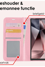 NoXx Hoes Geschikt voor Samsung S24 Ultra Hoesje Book Case Hoes Flip Cover Wallet Bookcase Met 2x Screenprotector - Lichtroze