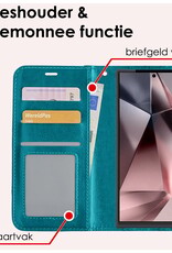 NoXx Hoes Geschikt voor Samsung S24 Ultra Hoesje Book Case Hoes Flip Cover Wallet Bookcase Met 2x Screenprotector - Turquoise